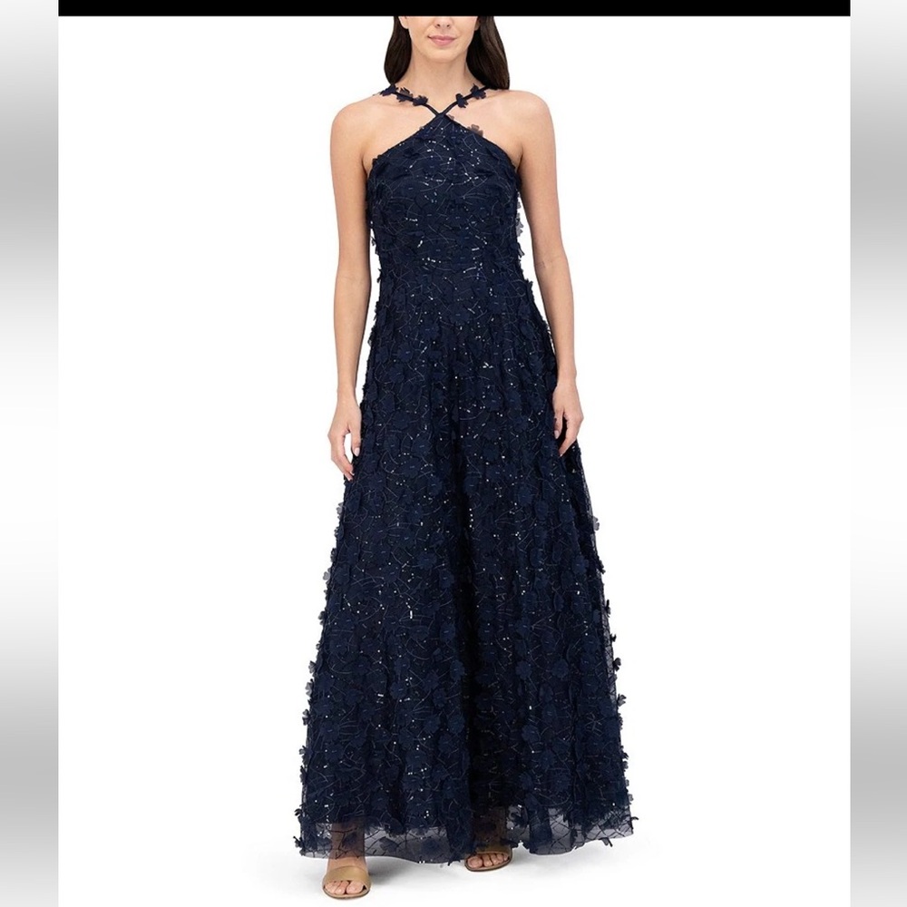Eliza J Navy Embellished Halter Maxi Dress